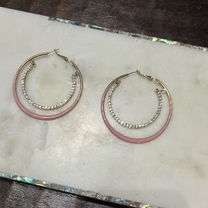 Charming Charlie Pink & Rhinestone big hoop pierced earrings